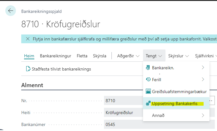 Uppsetning Bankakerfis aðgerð