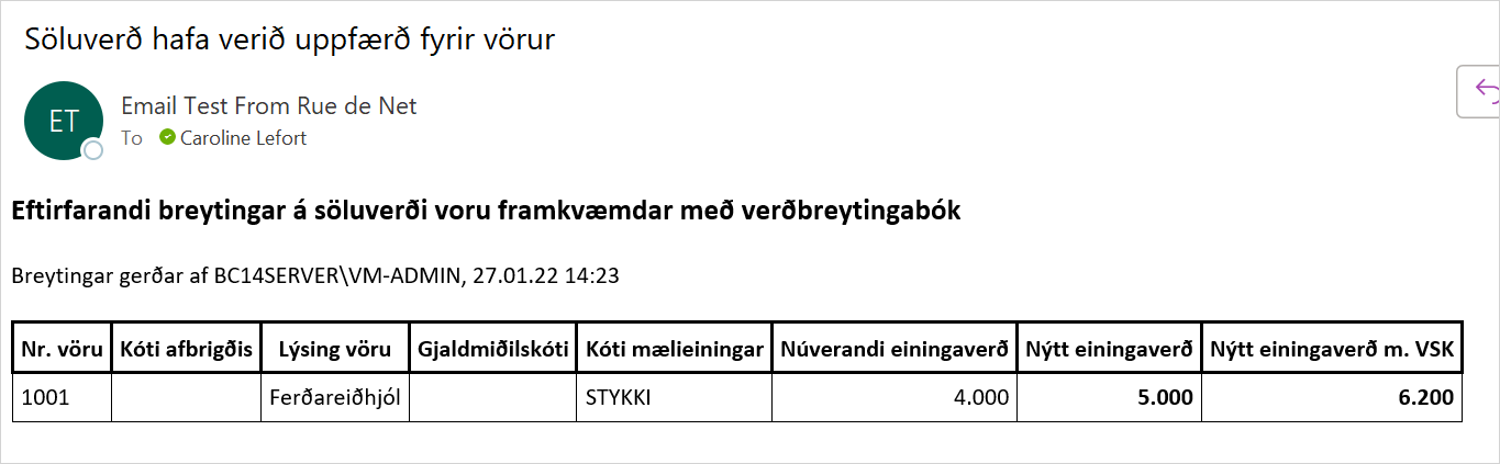 Tilkynning verðbreytinga