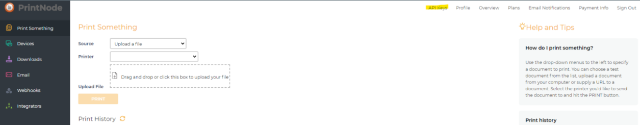PrintNode API Keys