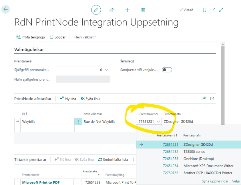 PrintNode Choose Printer