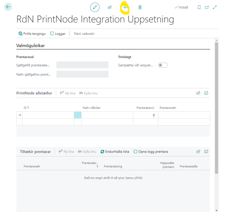 PrintNode New Setup Entry