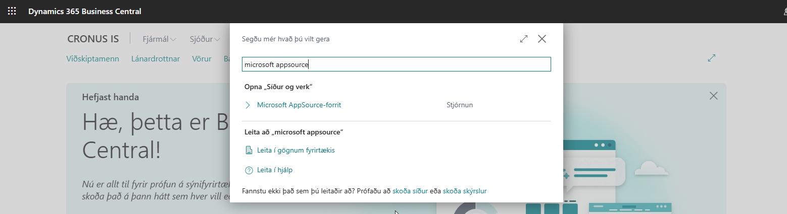 Microsoft AppSource forrit tell me leit