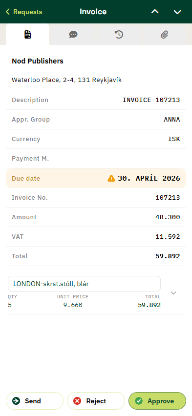 Invoice on a phone