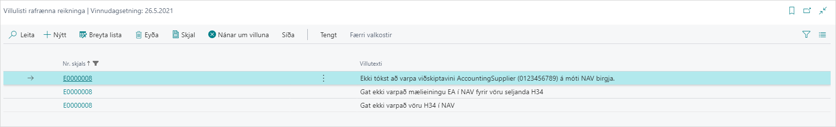 Villulisti rafrænna reikninga alt text