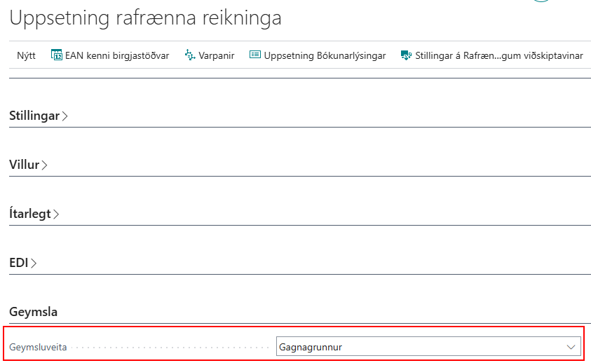 Geymsluveita stillt á Gagnagrunnur