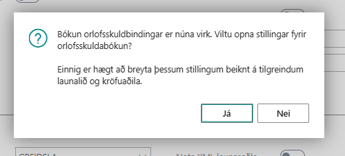 Orlofsskuldbinding Setup prompt