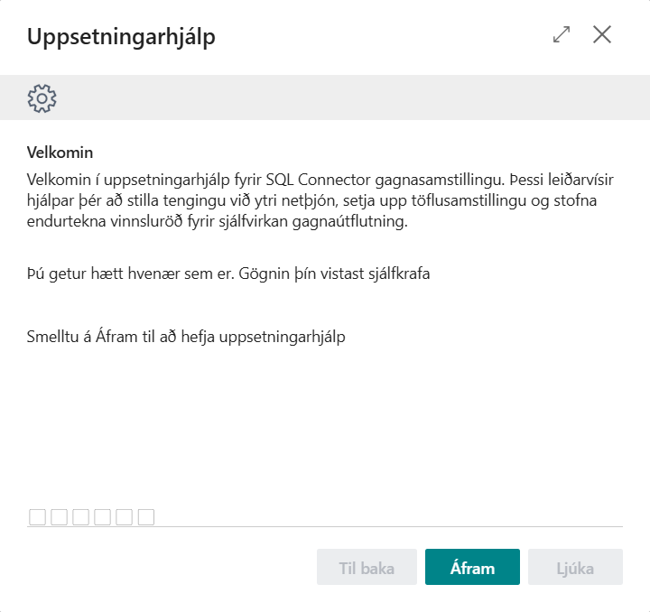Velkomusíða uppsetningarhjálpar