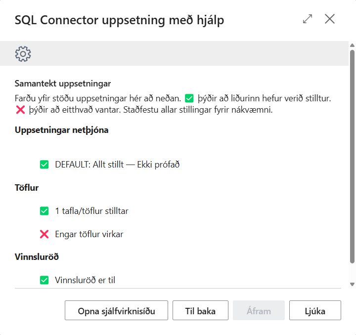 Skref 5: Samantekt uppsetningar