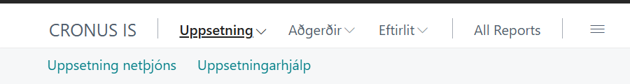 Uppsetningarhjálp í valmynd